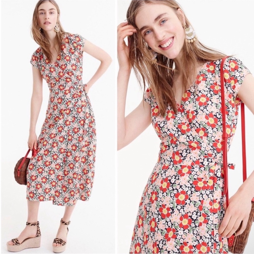 J Crew Mercantile Seventies Floral Easy Wrap Dress Size XSMALL